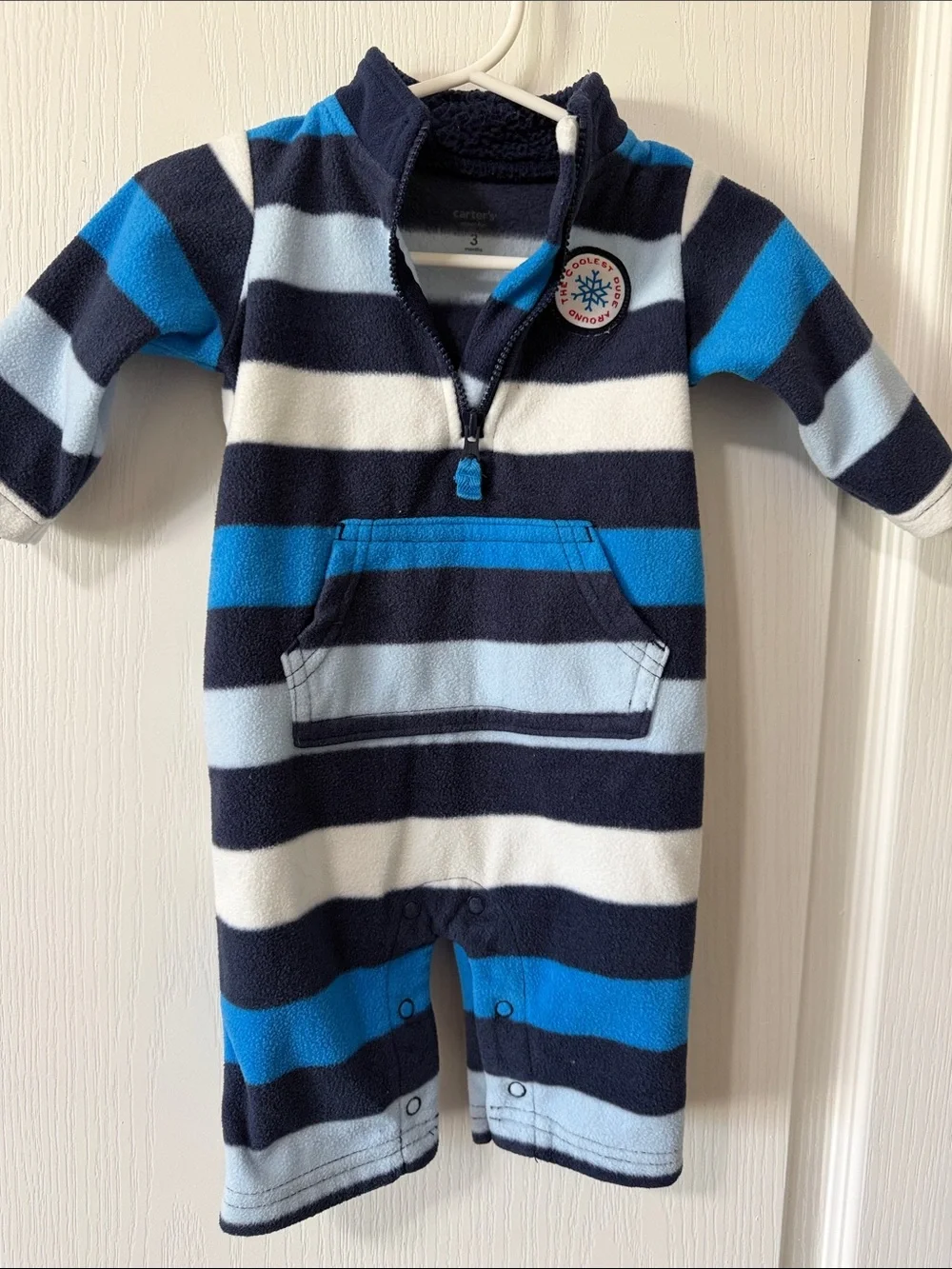 Carter's Navy, Light Blue and Bright Blue Striped Fleece Footie - 3 Months
